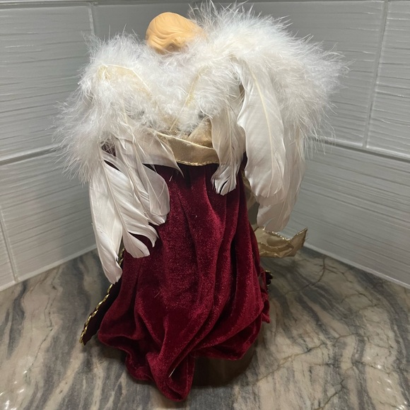 Burgundy Angel Christmas Tree Topper Holiday Decor Feather Wings - Picture 5 of 8